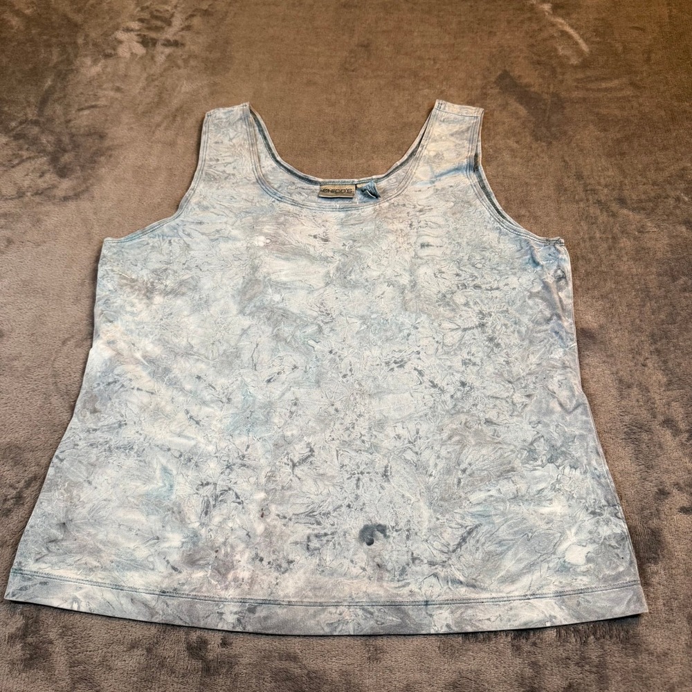 Chicos Jill Butler Tank Top Womens Large Blue Marble Print Stretch Sleeveless
